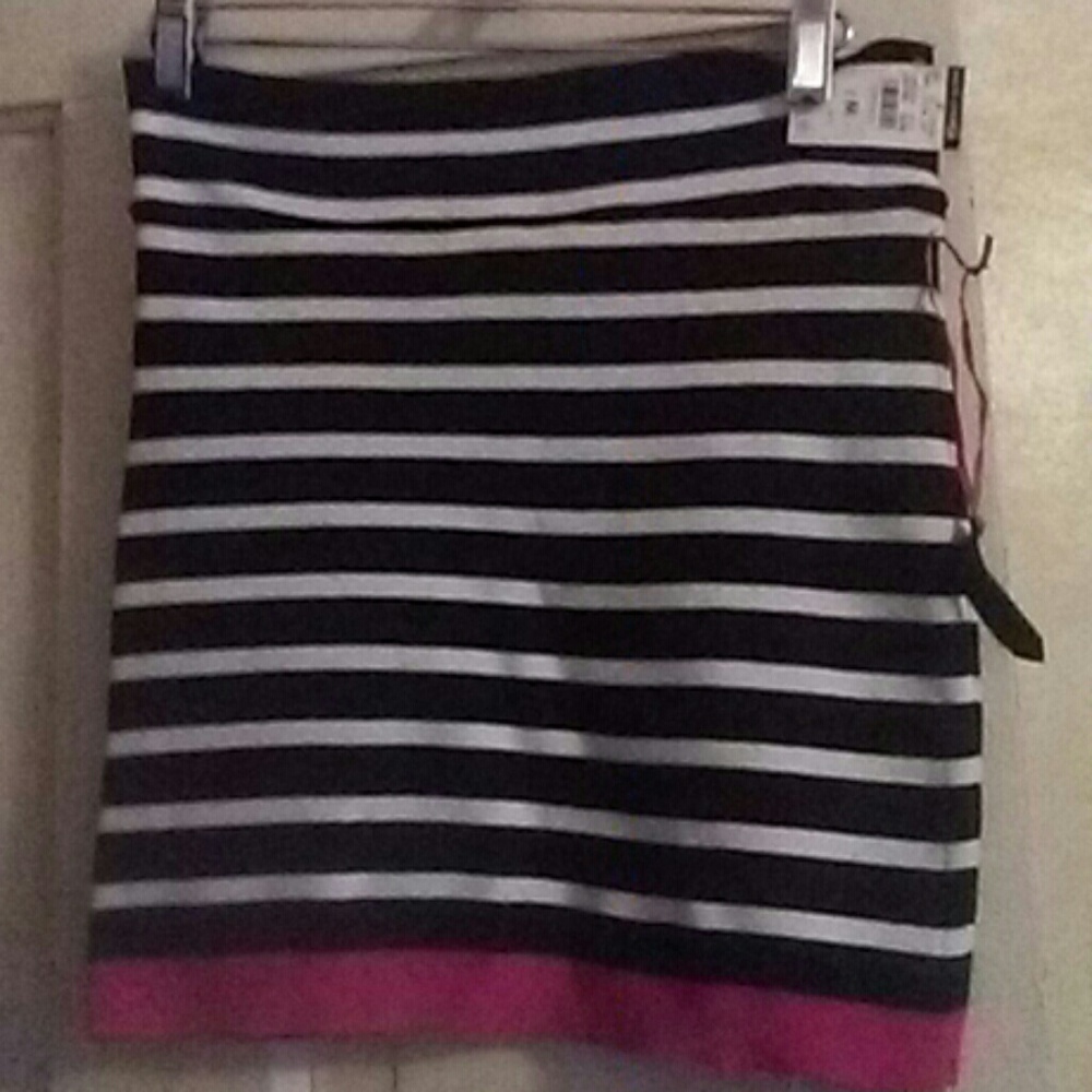 Black white and pink stripe mini shirt